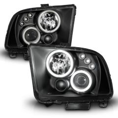 FORD MUSTANG 05-09 PROJECTOR HEADLIGHTS BLACK W/ RX HALO