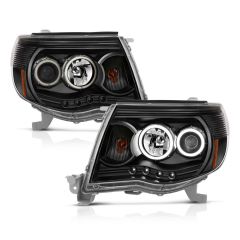 TOYOTA TACOMA 05-11 PROJECTOR HEADLIGHTS BLACK CLEAR RX HALO