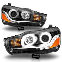 MITSUBISHI LANCER 08-15 PROJECTOR HEADLIGHTS BLACK W/ RX HALO