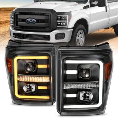 FORD SUPER DUTY 11-16 PROJECTOR PLANK STYLE SWITCHBACK HEADLIGHT BLACK HOUSING / AMBER 