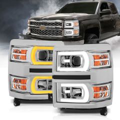 CHEVY SILVERADO 1500 14-15 PROJECTOR SWITCHBACK HEADLIGHTS WITH CHROME HOUSING AMBER