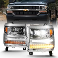 CHEVY SILVERADO 16-18 1500 FULL LED PROJECTOR PLANK HEADLIGHTS CHROME W/ SEQUENTIAL SIGNAL (FOR HID MODELS ONLY)
