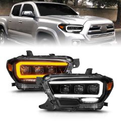 TOYOTA TACOMA 16-22 BLACK FULL LED PROJECTOR PLANK STYLE HEADLIGHTS W/ INITIATION FEATURE & SEQUENTIAL (FOR HALOGEN DRL)