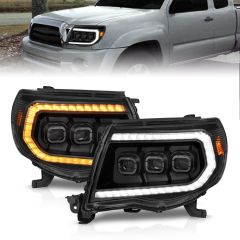 TOYOTA TACOMA 05-11 FULL LED PROJECTOR HEADLIGHTS BLACK SWITCHBACK W/ INITIATION FEATURE & SEQUENTIAL SIGNAL 