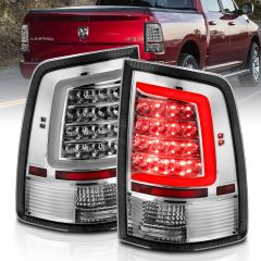 DODGE RAM 1500 09-18 / 2500 3500 10-18 LED TAIL LIGHTS CHROME CLEAR W/ C LIGHT BAR (NOT FOR MODELS WITH OE LED TAIL LIGHTS)