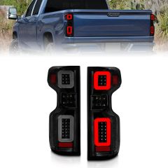 CHEVY SILVERADO 19-21 FULL LED TAIL LIGHTS BLACK HOUSING SMOKE LENS (SEQUENTIAL SIGNAL)(FACTORY HALOGEN BULB MODELS)