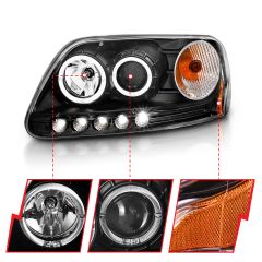 FORD F-150 97-03 / EXPEDITION 97-02 1 PC PROJECTOR HEADLIGHTS BLACK W/ HALO & LED