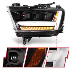 RAM 1500 (NEW BODY) 19-21 FULL LED PROJECTOR HEADLIGHTS BLACK W/ SEQUENTIAL SIGNAL (LEFT SIDE) (DOES NOT FIT ON FACTORY LED MODELS)