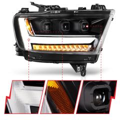 RAM 1500 (NEW BODY) 19-21 FULL LED PROJECTOR HEADLIGHTS BLACK W/ SEQUENTIAL SIGNAL (RIGHT SIDE) (DOES NOT FIT ON FACTORY LED MODELS)