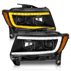 JEEP GRAND CHEROKEE 11-13 BLACK HOUSING PROJECTOR HEADLIGHTS W/ AMBER SWITCHBACK  (With C LIGHT BAR)