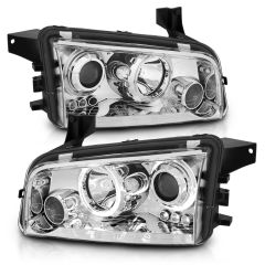 DODGE CHARGER 06-10 PROJECTOR HEADLIGHTS CHROME W/ RX HALO(FOR HALOGEN MODELS ONLY)