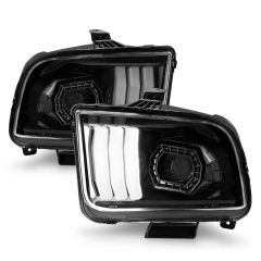 FORD MUSTANG 2005-2009 PROJECTOR LIGHT BAR STYLE HEADLIGHTS WITH BLACK HOUSING